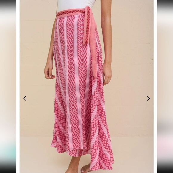 Pitusa Zig Zag Midi Asymmetrical Pink Wrap Skirt Standard NWT - Picture 3 of 9